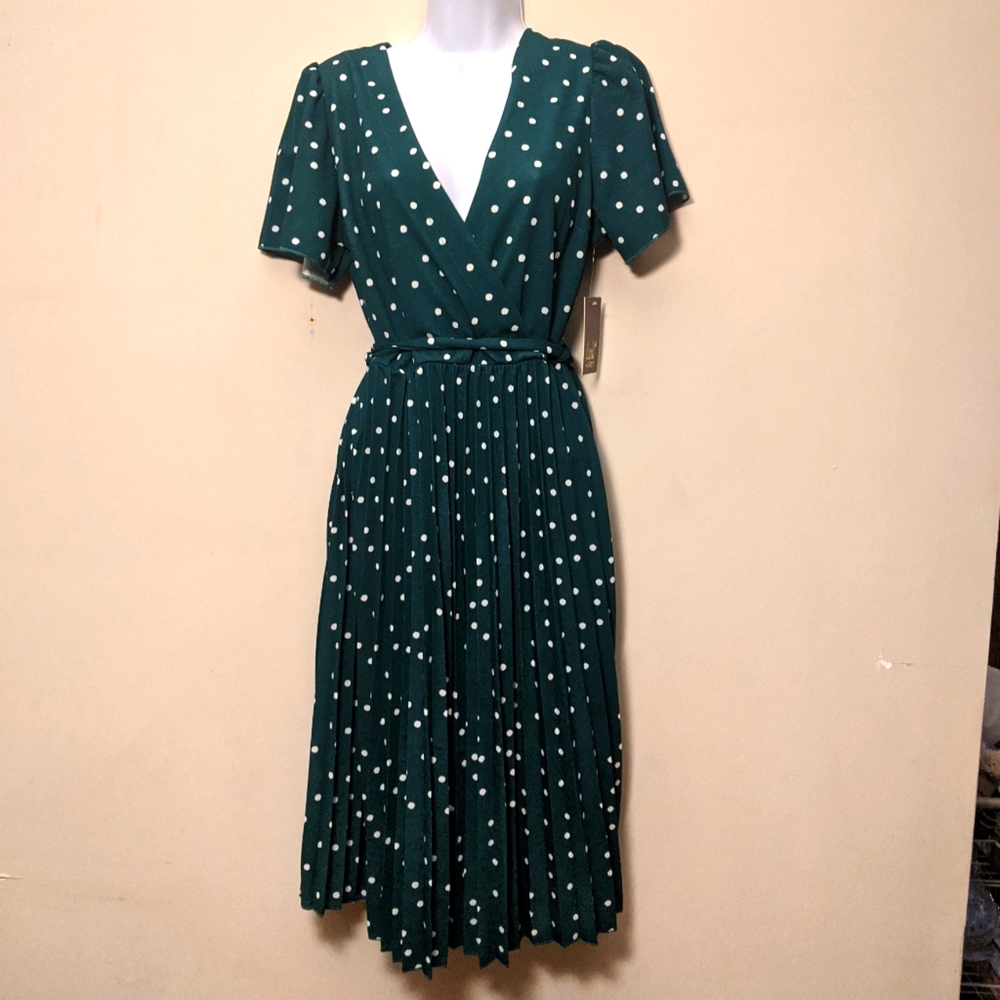 LARK+GREY Green Polka Dot Dress Small